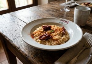 risotto con peperoni cruschi e borzillo tenuta pietrasanta